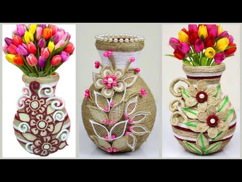 3 Amazing Flower Vase Ideas From Waste Materials | Plastic Bottle Craft Ideas | Jute Craft Ideas |