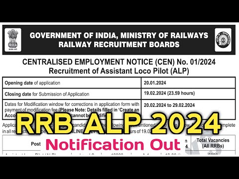 RRB ALP 2024 Notification Out | Assistant Loco Pilot Notification CEN 01/2024 Out