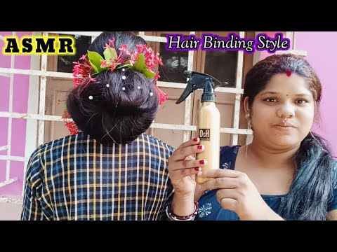 ASMR~ Doing My Sweet Sister Local Festival Hair Binding Style (Whispering) @asmrsangi7044 👧💈🌹