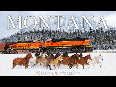 Montana 4K • Embracing Winter Majesty with Snowy Peaks with Meditation Relaxing Music • 4K UHD