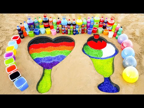 How to make Rainbow Ice Creams with Balloons Orbeez, Big Coca Cola, Mtn Dew, Fanta and Mentos