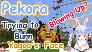 [Pekora/Hololive] Trying to Attack Yagoo and Blowing up.. [#ひとくちぺこら][Minecraft][ENG Sub]