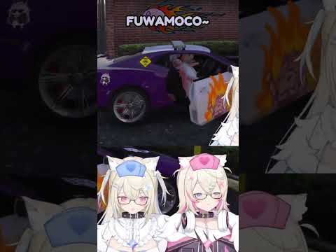 FUWAMOCO demolished Biboo's car... #fuwamoco #hololiveen #holoGTA