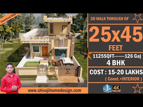 🏡 25*45 House Design 3D | 1125 Sqft | 4 BHK | East Face | 8x14 Meters #ShivajiHomeDesign