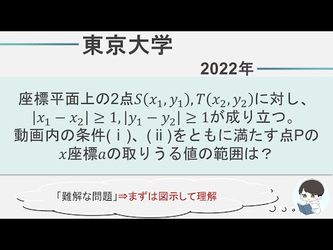 【2022 東京大学数学】東大の中では簡単な方？丁寧に図示して整理しよう！