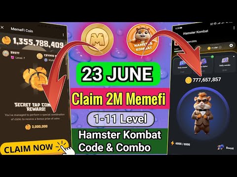 🔥🔥Today Memefi Secret Combo 2M Coin Claim, Hamster kombat Cipher Code Today, Hamster kombat cards