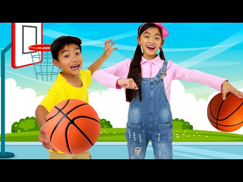 Eric and Charlotte Pretend Play Basketball Sports Challenge