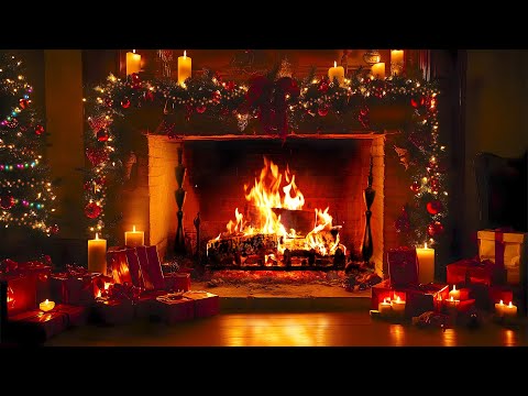 Holiday Fireplace With Christmas Ambience 🎄🔥 Crackling Fireplace Sound 🔥Holiday Ambience