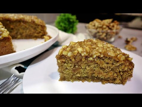 Easy Oatmeal Cake with Walnut Glaze Topping