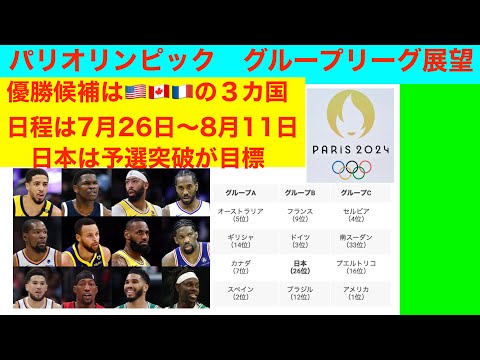 パリオリンピック　グループリーグ展望「死の組はA組」NBA2024~25