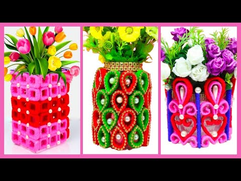 3 Beautiful Flower Vase DIY Ideas With Plastic Bottle and Woolen Threads | Best Out of Waste | DIY