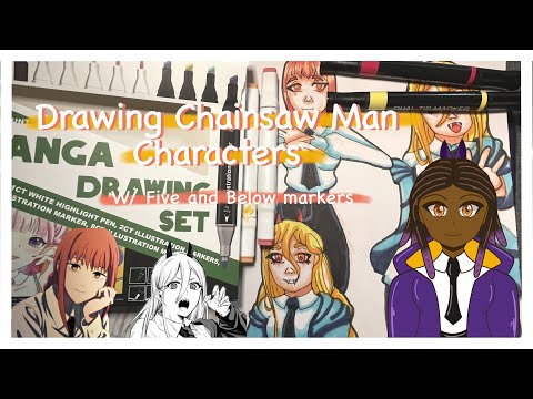 Are Five and Below Manga Markers Actually Good?! Drawing Chainsaw Man Characters!