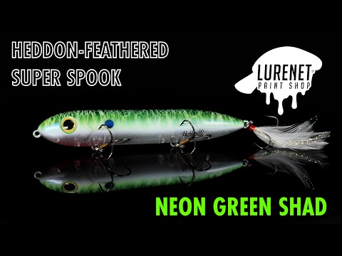 Heddon Feathered Super Spook Neon Green Shad - Lurenet Paint Shop (Custom Painted Lures)