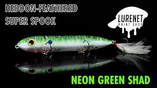 Heddon Feathered Super Spook Neon Green Shad - Lurenet Paint Shop (Custom Painted Lures)