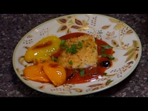 COD - PANKO CRUSTED  WITH OLIVE CAPER SAUCE & ROASTED PEPPERS