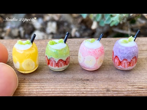 ミニチュアのグラスとスムージーをUVレジンと粘土でつくりました/DIY Miniature Glass and smoothie/UV resin/clay/ミニチュアフード