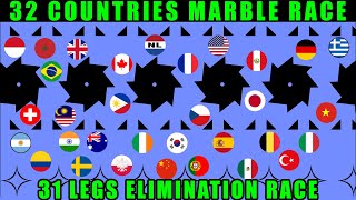 32 Countries Elimination Marble Race with 31 legs / Marble Race King