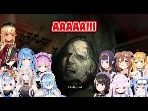 [Hololive] Everyone's reaction to Mia brings out a chainsaw in Resident Evil 7