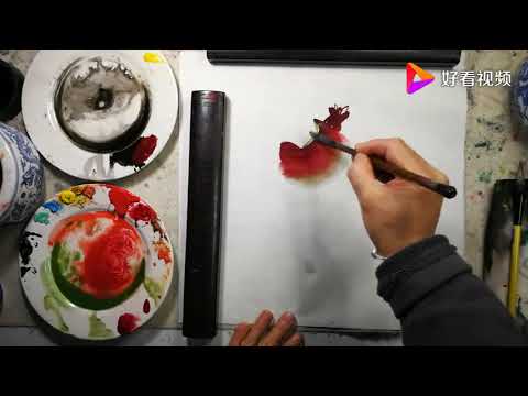 开口石榴画法國畫书画教学视频Chinese painting teaching