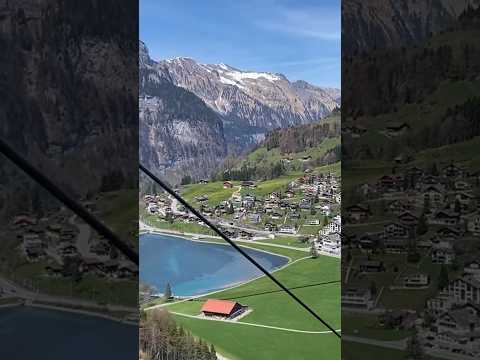 Scenic view of Engelberg and Eugenisee lake in the Swiss Alps from Titlis cable car!