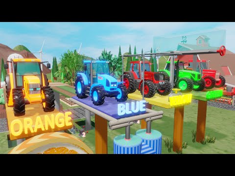 Tractors Painting that is or wooden Bridges to New Colors - Learn Colors with Vehicles and Tractors