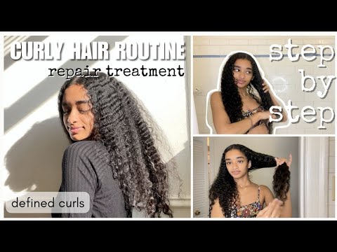 Repairing my Curls - Curly Hair Routine for Heat Damage Hair - New Products (Olaplex, BB Curl)!!