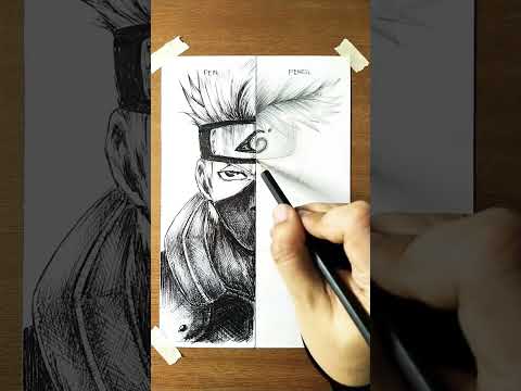 Drawing Kakashi | Pen Vs Pencil 😳 #shorts #anime #drawing