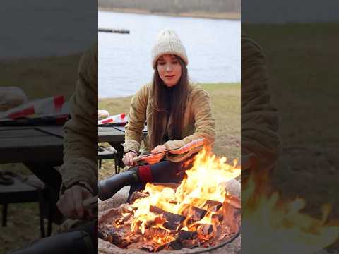 The ULTIMATE HOTDOG Cooked in Nature | Campfire Cooking in my solo camp by the Lake