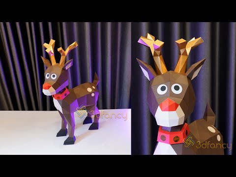 3D Papercraft Reindeer Christmas | Paper Craft Reindeer Model | DIY Low Poly Christmas with Paper