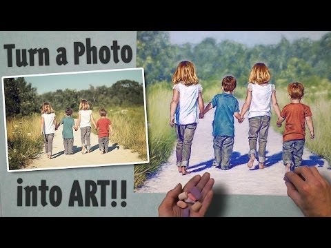 Turn a Photo into Art - Pastel Speed Painting - Kids Walking at the Beach