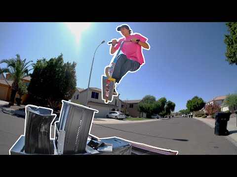 RIDING SCOOTERS ON A FILLING CABNIT *Front yard Skatepark*