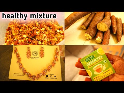 mixture ఇలా healthyగా చేశాను💁‍♀️ / evening healthy snacks / greentea / neck chain unboxing / potato