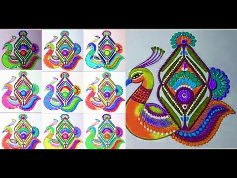 Innovative Peacock Rangoli Designs using 4 Combs🇺🇦🇺🇦