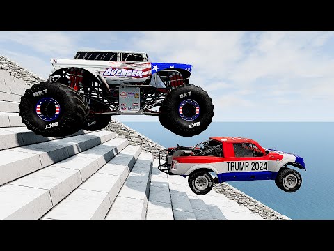 SUV 4x4 Cars VS Dangerous Stair Slope Challenge Driver #4 - BeamNG Driver