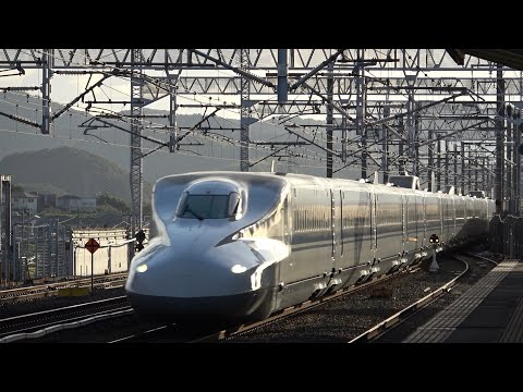 [夕日で輝く車体]夕方の新倉敷駅 新幹線高速通過集22本