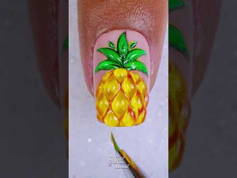 Trending 3D Pineapple 🍍 Nail Art Short Tutorial #shortvideo #summernails #fruit