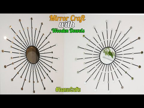 Mirror crafts with wooden dowels | DIY sun burst mirror | Decorative wall mirror | glam wall mirror