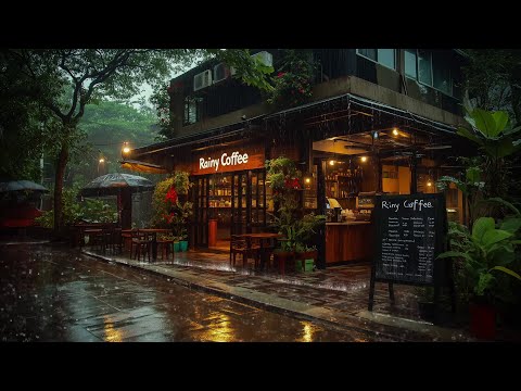 Torrential Rain Outside the Café ☔ Find Peace and Relaxation with the Soothing Sounds of Rain 🎧