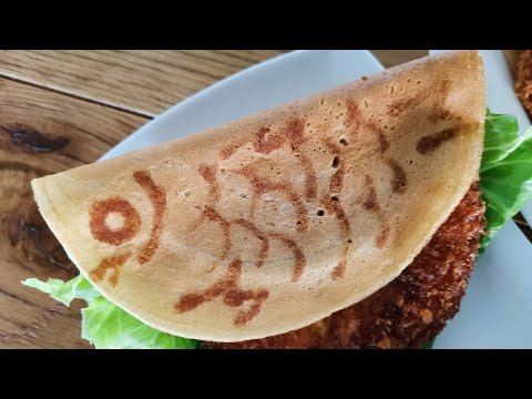 How to make savory Taiyaki(Fish-shaped Cake)with ham cutlet without mold | 型なし鯛焼き（ハムカツ入り）の作り方