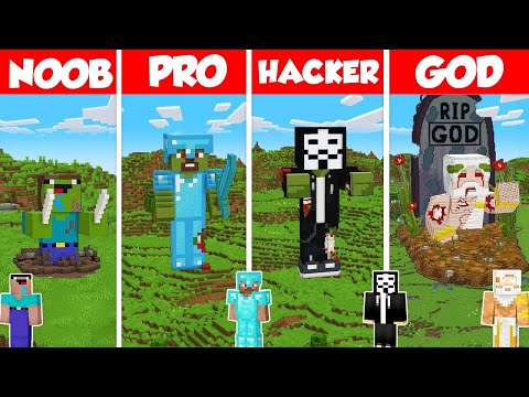 Zombie Statue Build Battle Challenge - Noob vs Pro vs Hacker vs God - Minecraft Animation