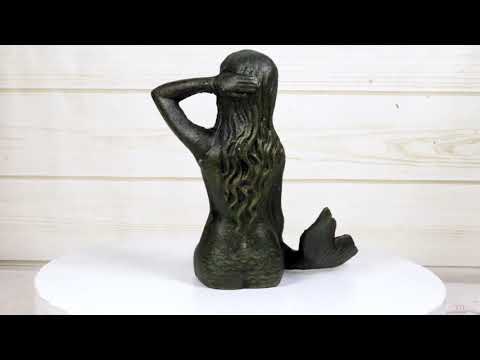 6.75"L Nautical Siren Expecting Mermaid Cast Iron Rustic Patina Finish Statue