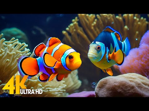 Aquarium 4K VIDEO (ULTRA HD) 🐠 Beautiful Coral Reef Fish - Relaxing Sleep Meditation Music #20