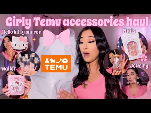 PINK & GIRLY TEMU ACCESSORIES HAUL 2024 | hello kitty, makeup, jewelry, nails, & beauty