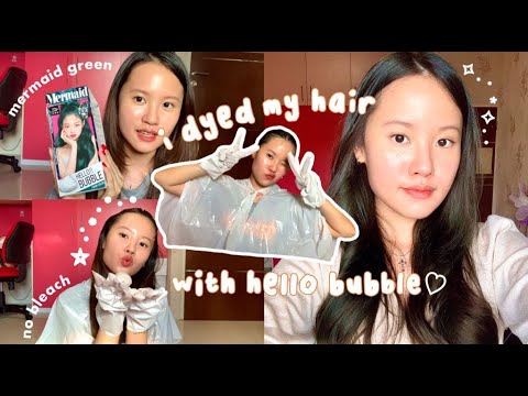 (+eng sub) dyeing my hair with hello bubble - mermaid green ✨💆🏻‍♀️