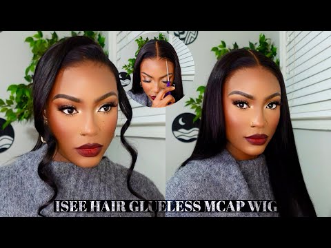 EASIEST GLULESS WIG INSTALL || 24 Inch M CAP 9x6  HD LACE 180% DENSITY SILK STRAIGHT || ISEE HAIR