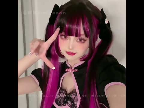 LM Long Black Purple Synthetic Wig Cosplay Lolita Harajuku Wig With Bangs Natural Wavy Halloween Re