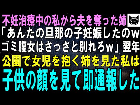 【スカッとする話】不妊治療中の私から夫を奪った姉「あんたの旦那の子妊娠したからｗ欠陥品は早く別れてよｗ」１年後、公園で女の子を抱く姉を偶然発見…私は子供の顔を見た瞬間、警察に通報した！【修羅場】