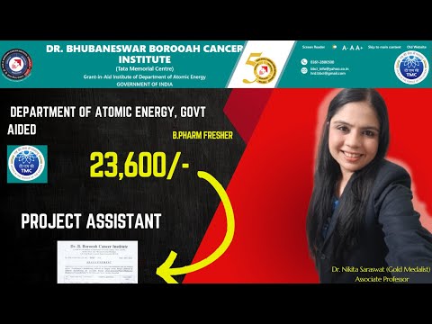 Project Assistant Post at BBCI Gov Aided Department of Atomic Energy | Tata Memorial Centre | BPharm