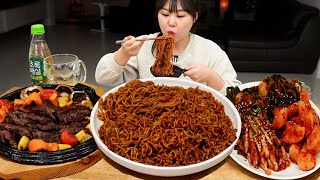 마라 짜파게티 라면 신제품 먹방😋한우 채끝살과 파김치, 총각김치 꿀조합 특집 Mala Chapaghetti MUKBANG