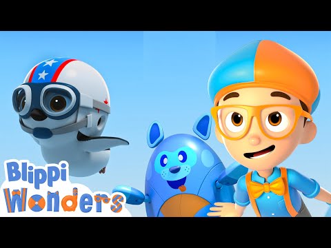 Blippi meets Pepper the Penguin and flies ! | Blippi Wonders Educational Videos for Kids